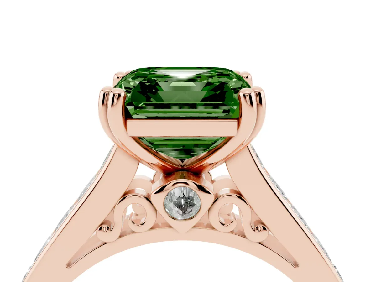 Fancy Green Asscher Cut Cut Channel Set Solitaire Engagement Ring with Prong Setting Rose gold
