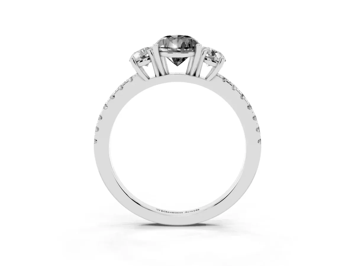 Fancy Black Three-Stone Pear Cut Cut Diamond Pavé Band with Prong Setting Silver