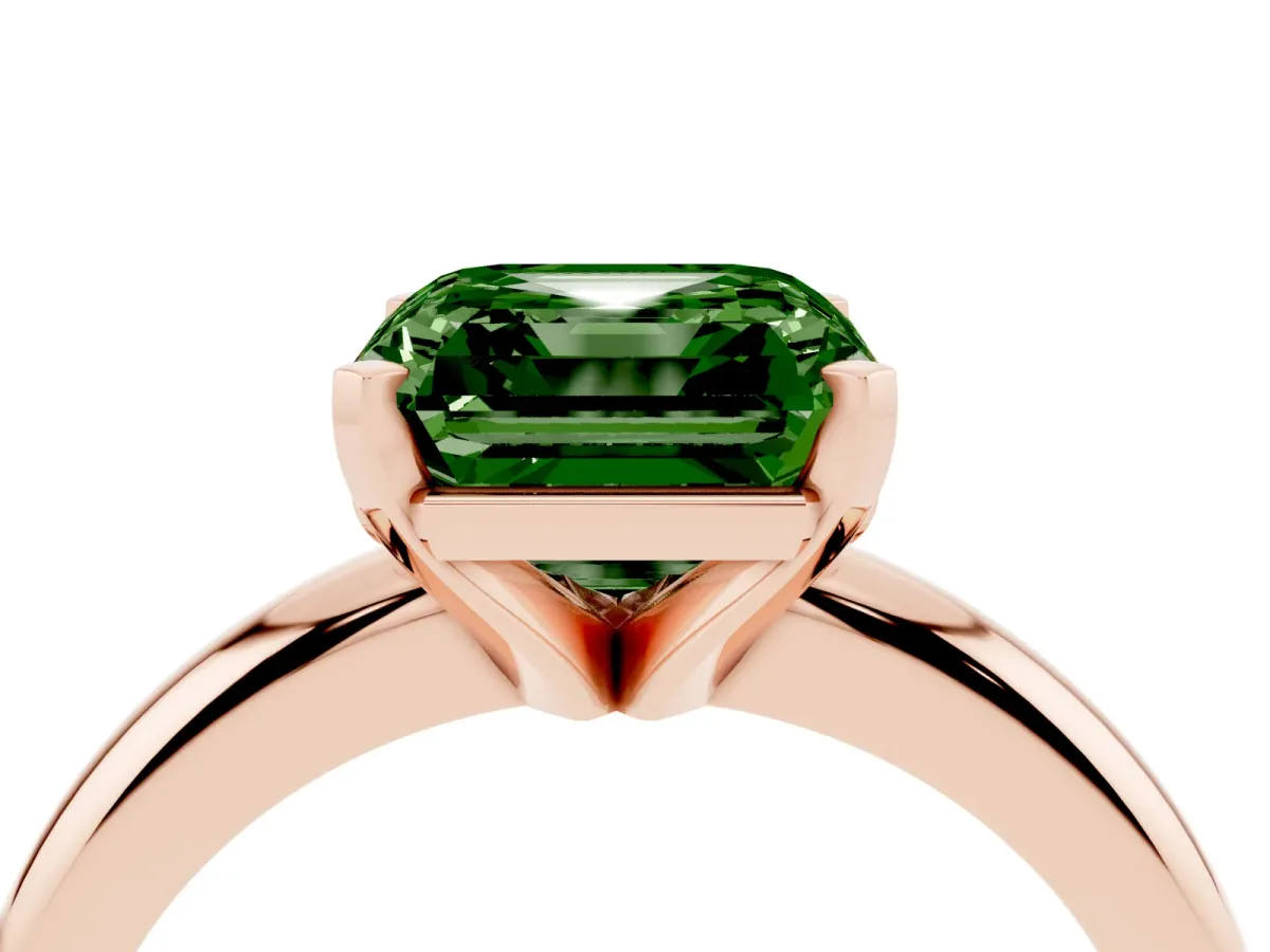 Fancy Green Asscher Cut Diamond Solitaire Engagement Ring with Round Band and Four-Prong Setting Rose gold