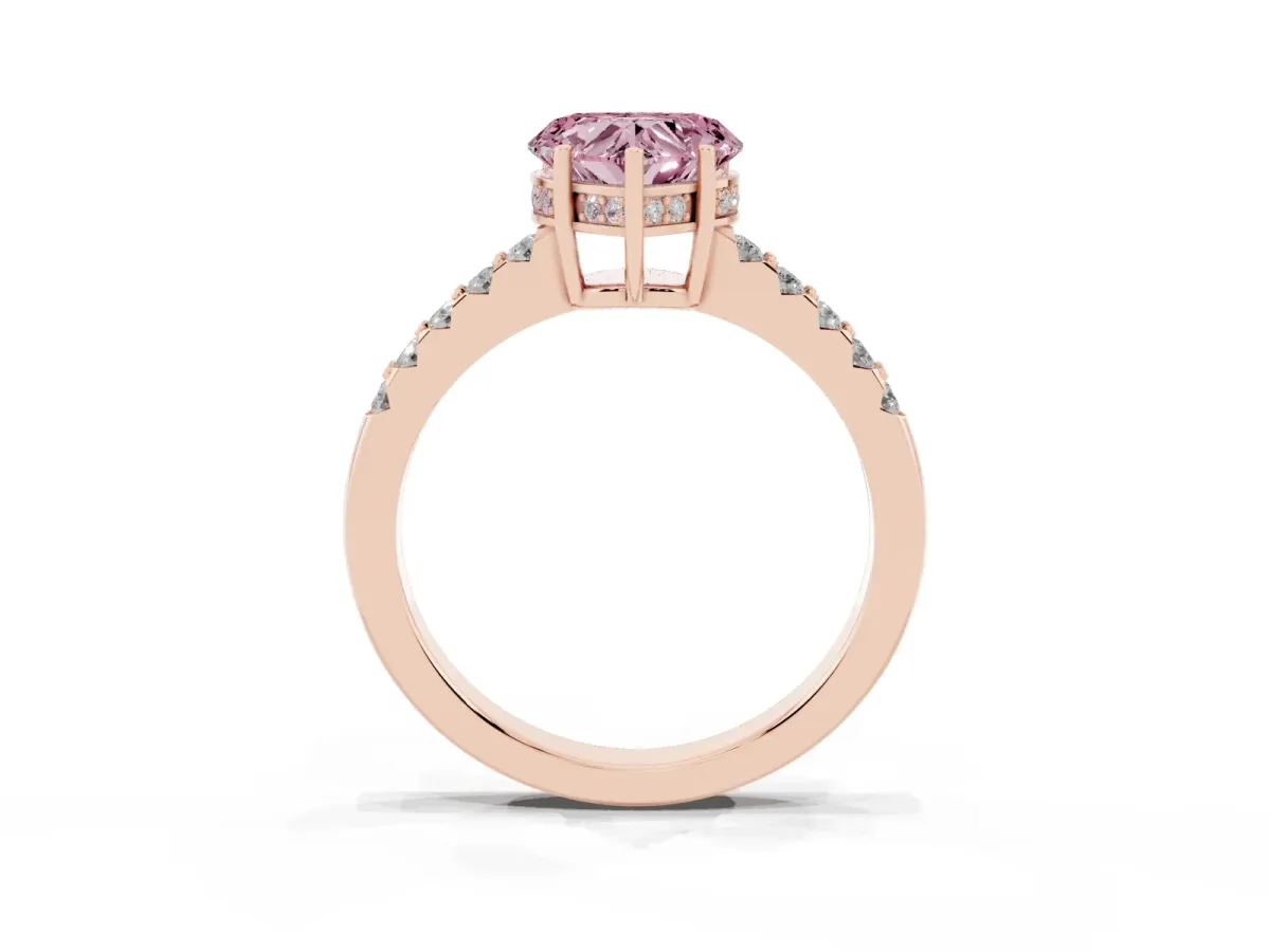 Fancy Pink Heart Cut Solitaire Diamond Engagement Ring with Pavé Band and Six-Prong Setting Rose gold