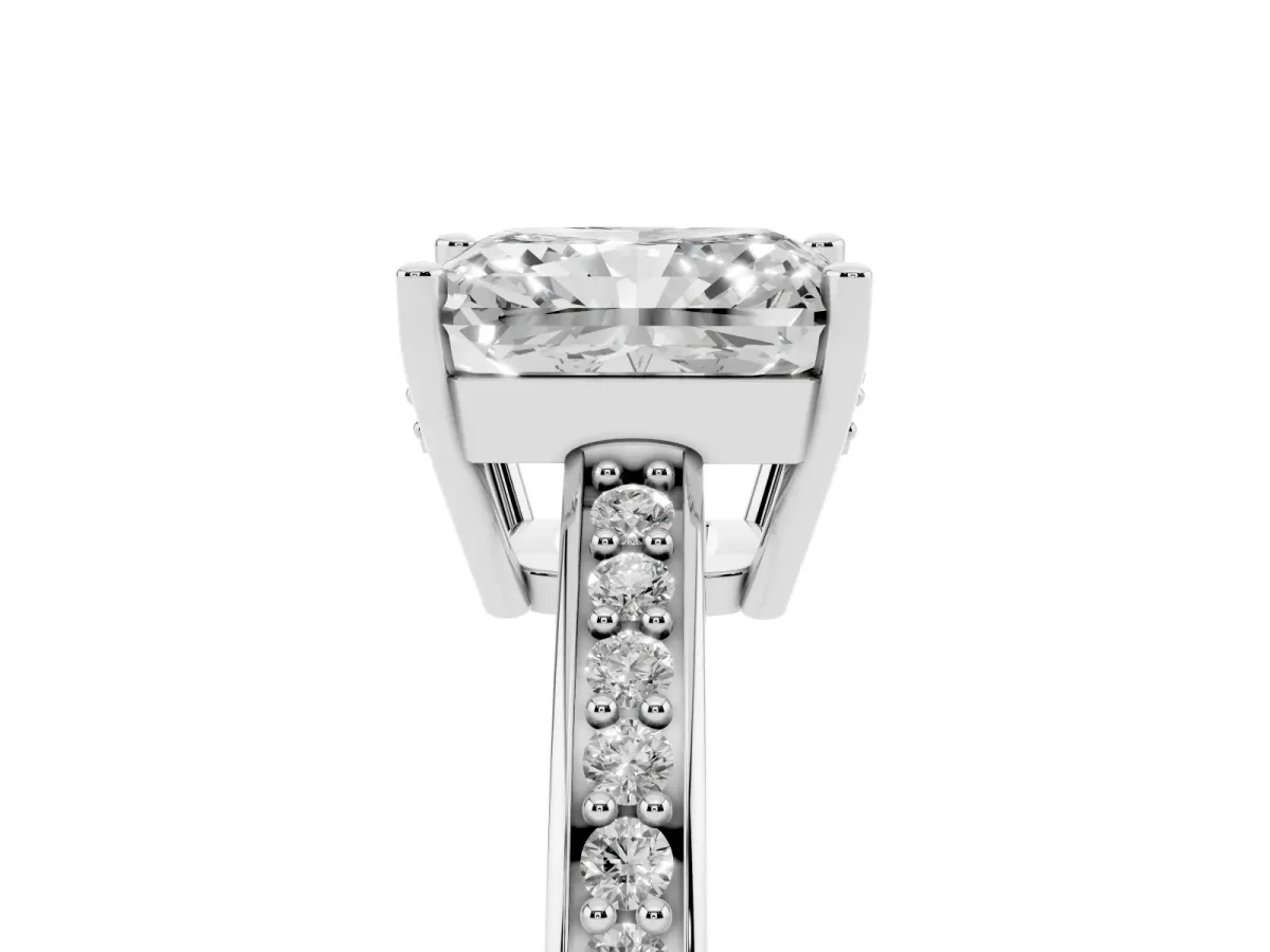 Radiant Cut Solitaire Pavé Band Prong Setting Ring Platinum