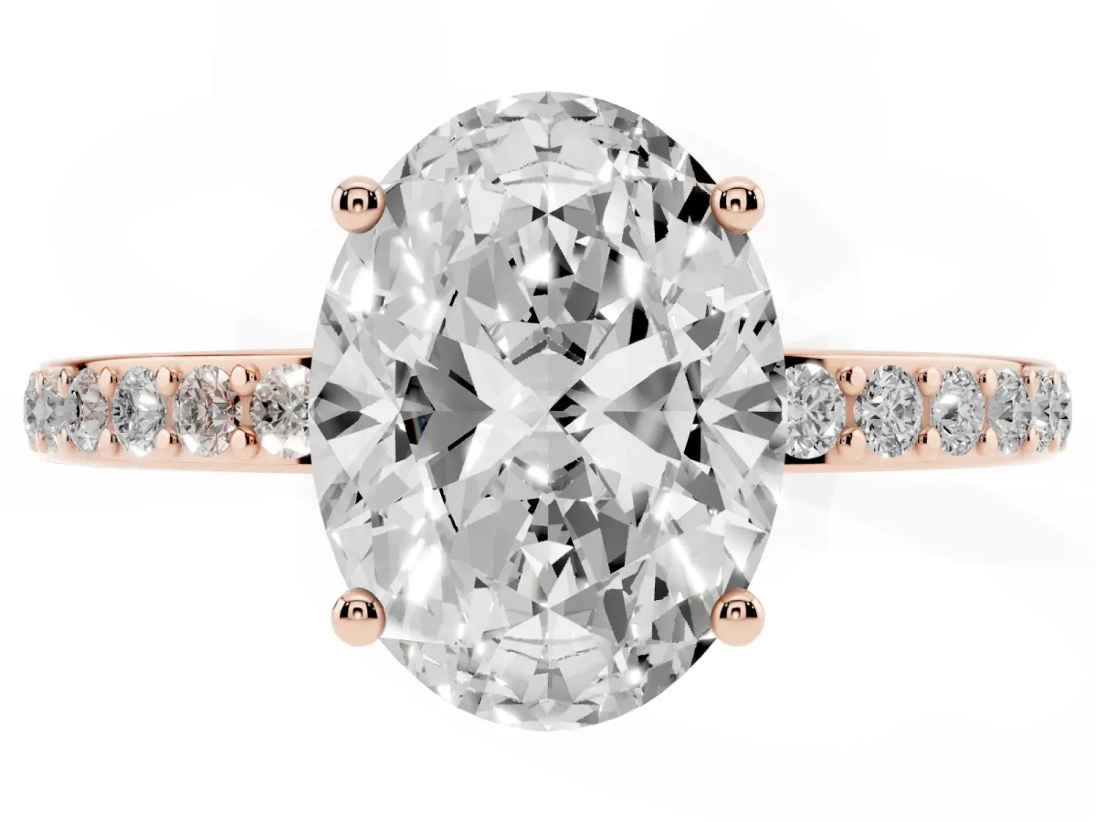 Oval Cut Cut Diamond Pavé Band Ring with Four-Prong Setting Rose gold