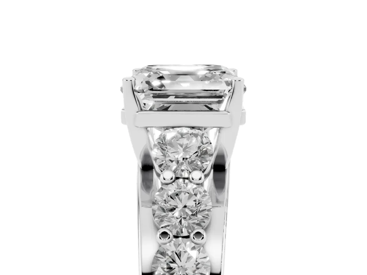 Asscher Cut Diamond Engagement Ring with Pavé Band and Four-Prong Setting Silver