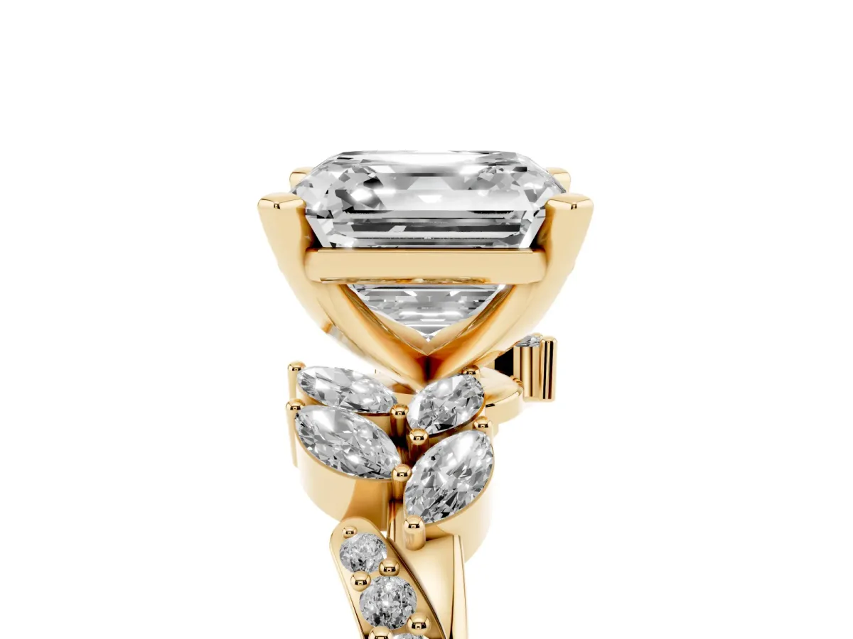 Asscher Cut Solitaire Marquise Twist Band with Six-Prong Setting Yellow gold