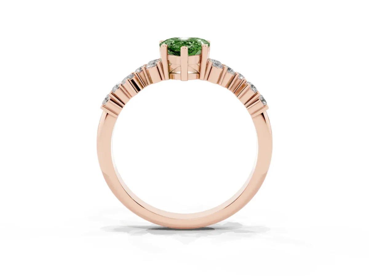 Fancy Green Pear Cut Diamond Scattered Round Accent Ring with Prong Setting Rose gold
