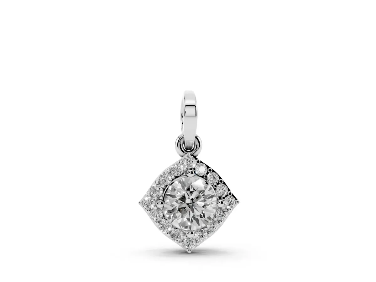 Round Halo Diamond Pendant with Four-Prong Setting Silver