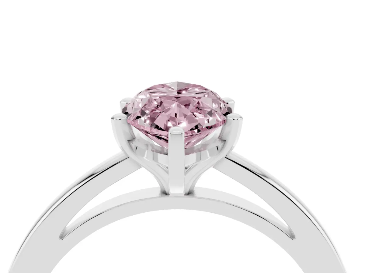 Fancy Pink Marquise Cut Solitaire Diamond Engagement Ring with Four-Prong Setting on a Classic Band Silver