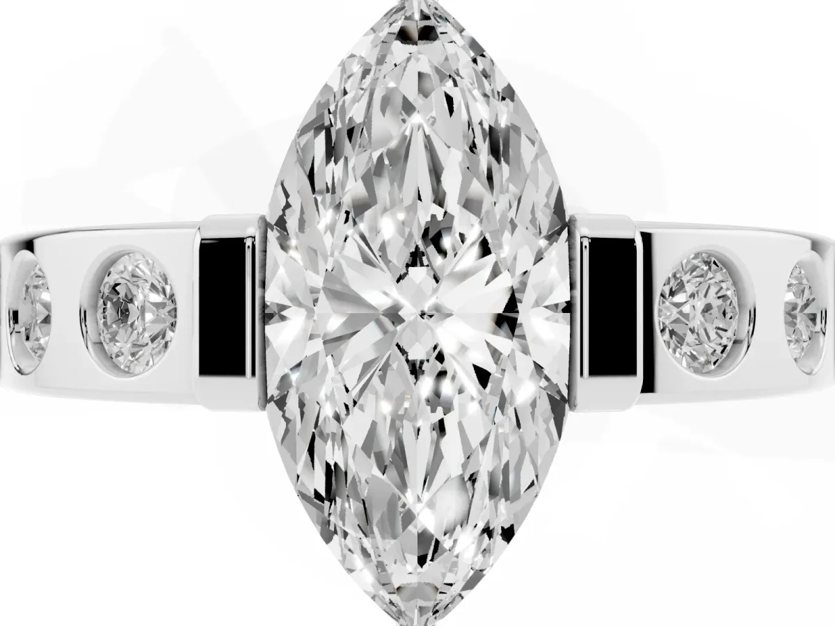 Marquise Cut Brilliant Channel-Set Diamond Ring with Bezel Prong Setting Platinum