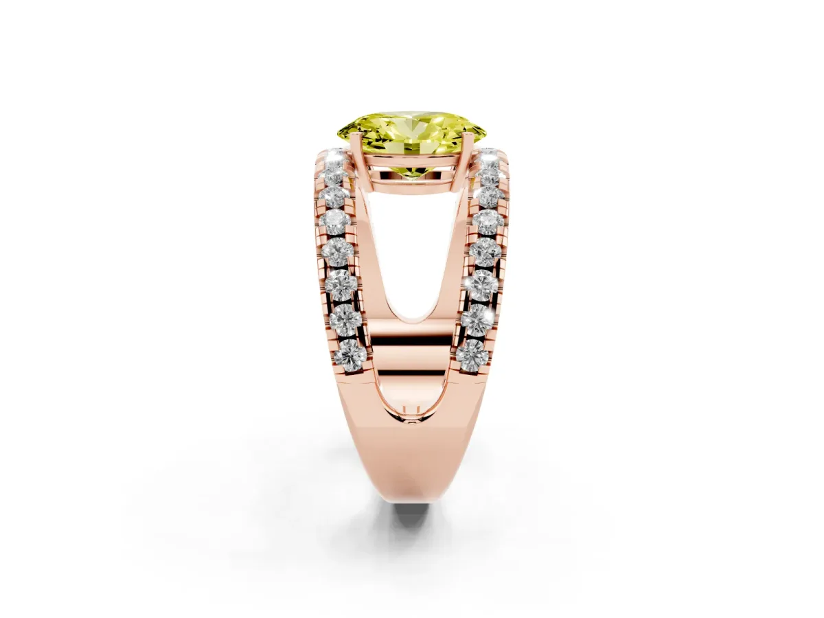 Fancy Yellow Oval Cut Solitaire Split Shank Pave Diamond Ring Rose gold