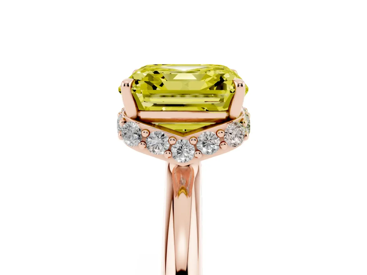 Fancy Yellow Asscher Cut Brilliant Solitaire Engagement Ring with Six-Prong Setting and Classic Band Rose gold