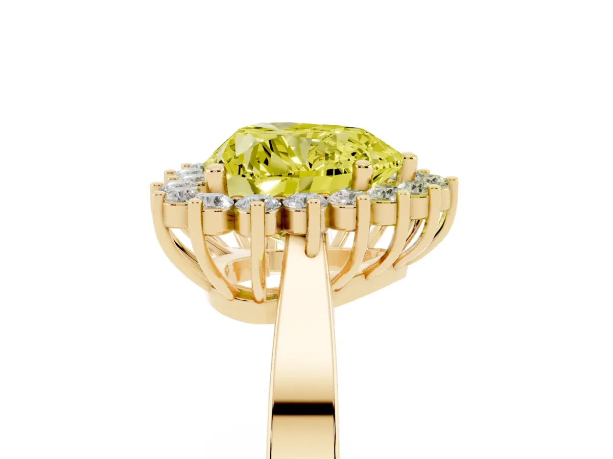 Fancy Yellow Heart Cut Cut Diamond Halo Ring with Round Brilliant Halo and Solitaire Band Yellow gold