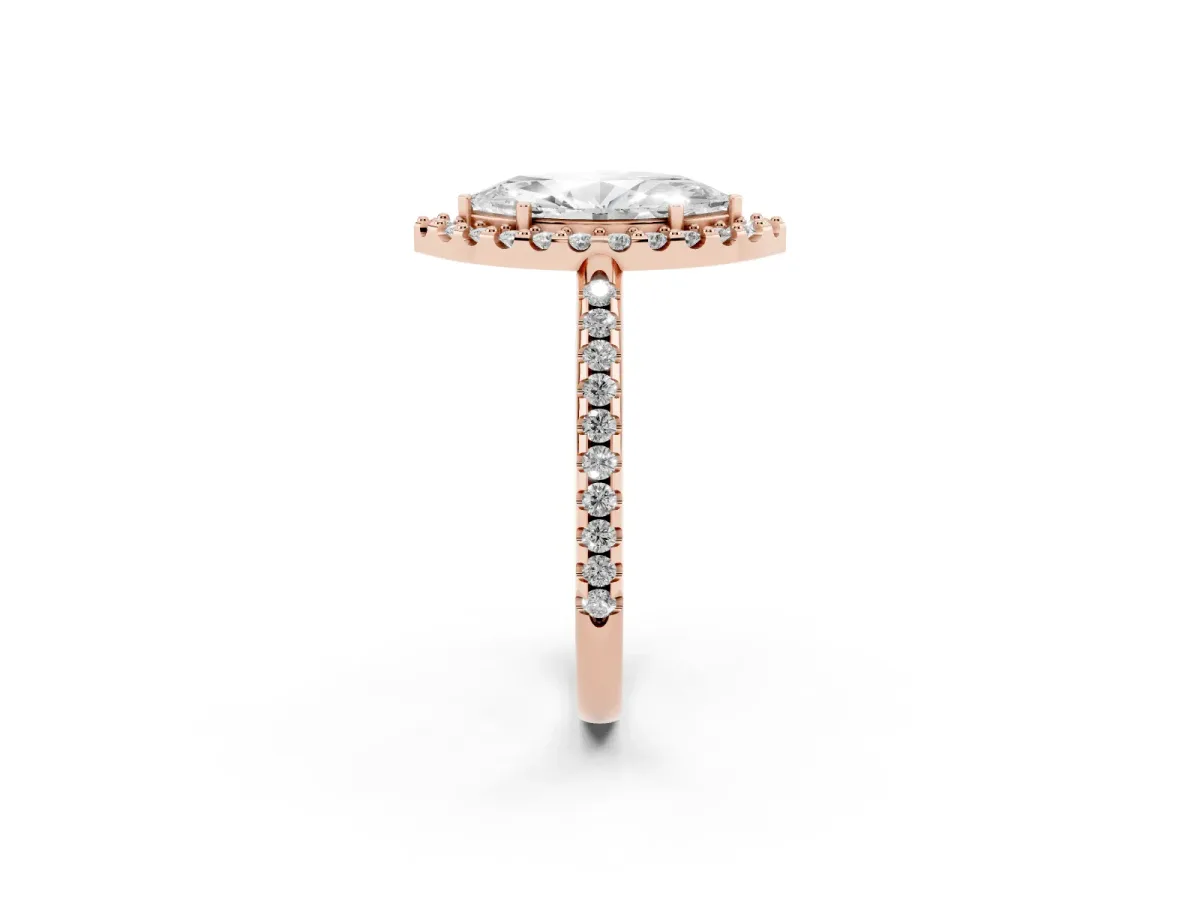 Marquise Cut Diamond Pavé Halo Ring with Four-Prong Setting Rose gold