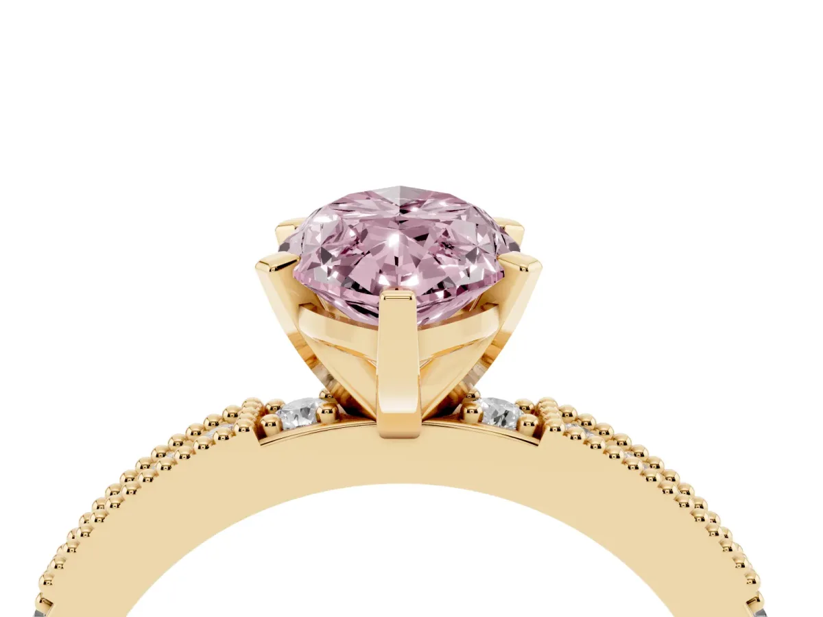 Fancy Pink Marquise Cut Solitaire with Pavé Band and Four-Prong Setting Yellow gold