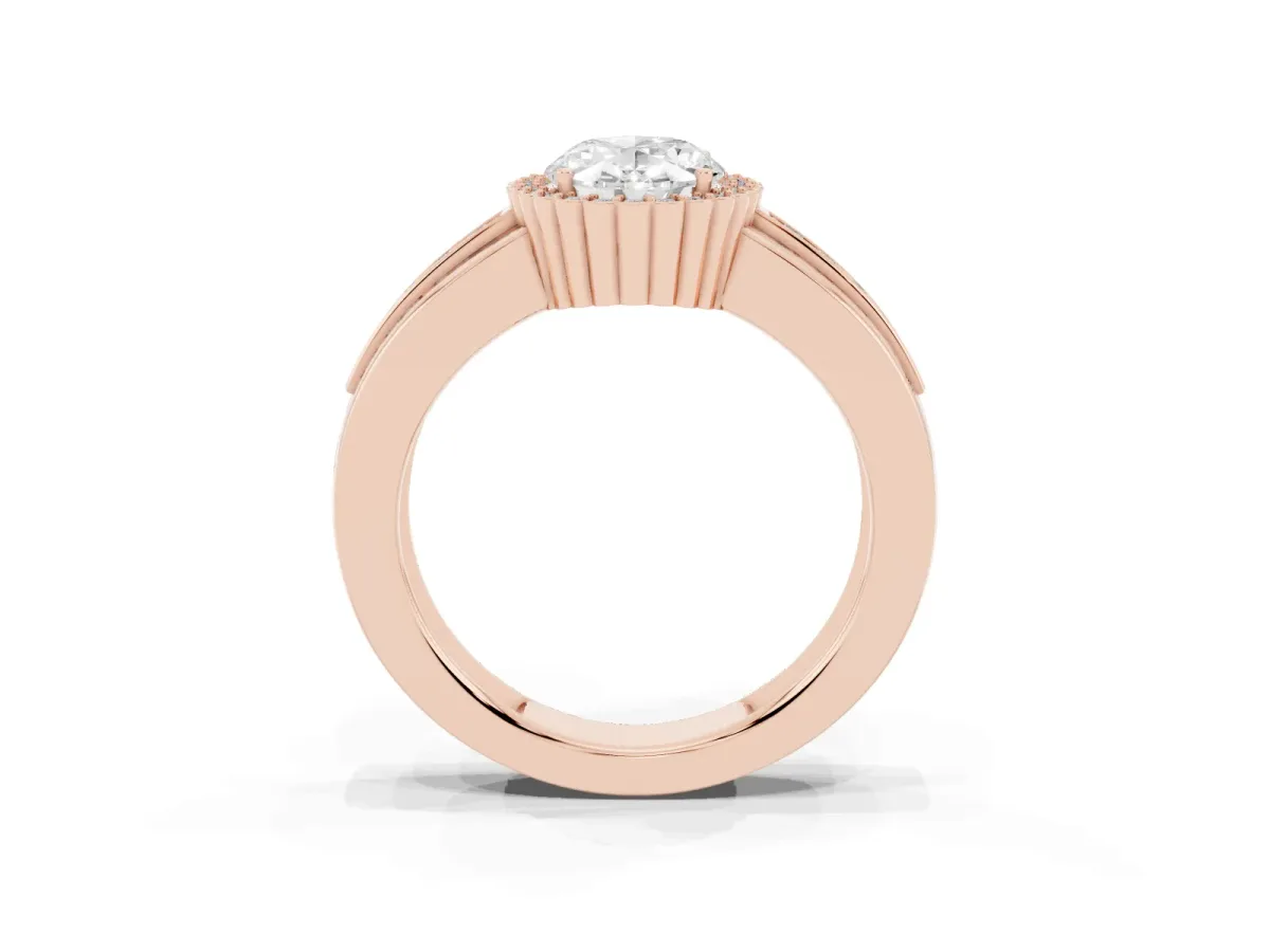 Oval Cut Cut Halo Pave Band Four-Prong Ring Rose gold