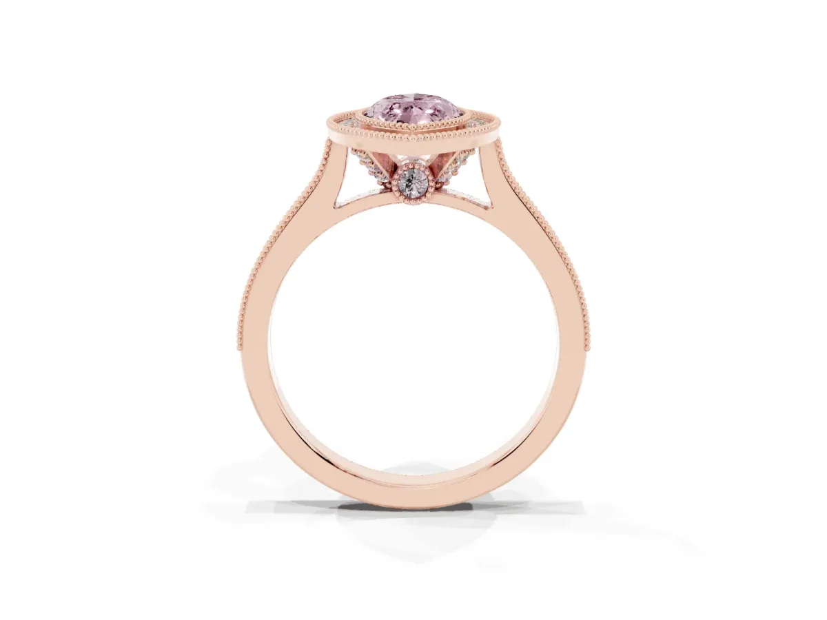 Fancy Pink Halo Marquise Cut-Cut Diamond Pave Band Milgrain Prong Setting Ring Rose gold
