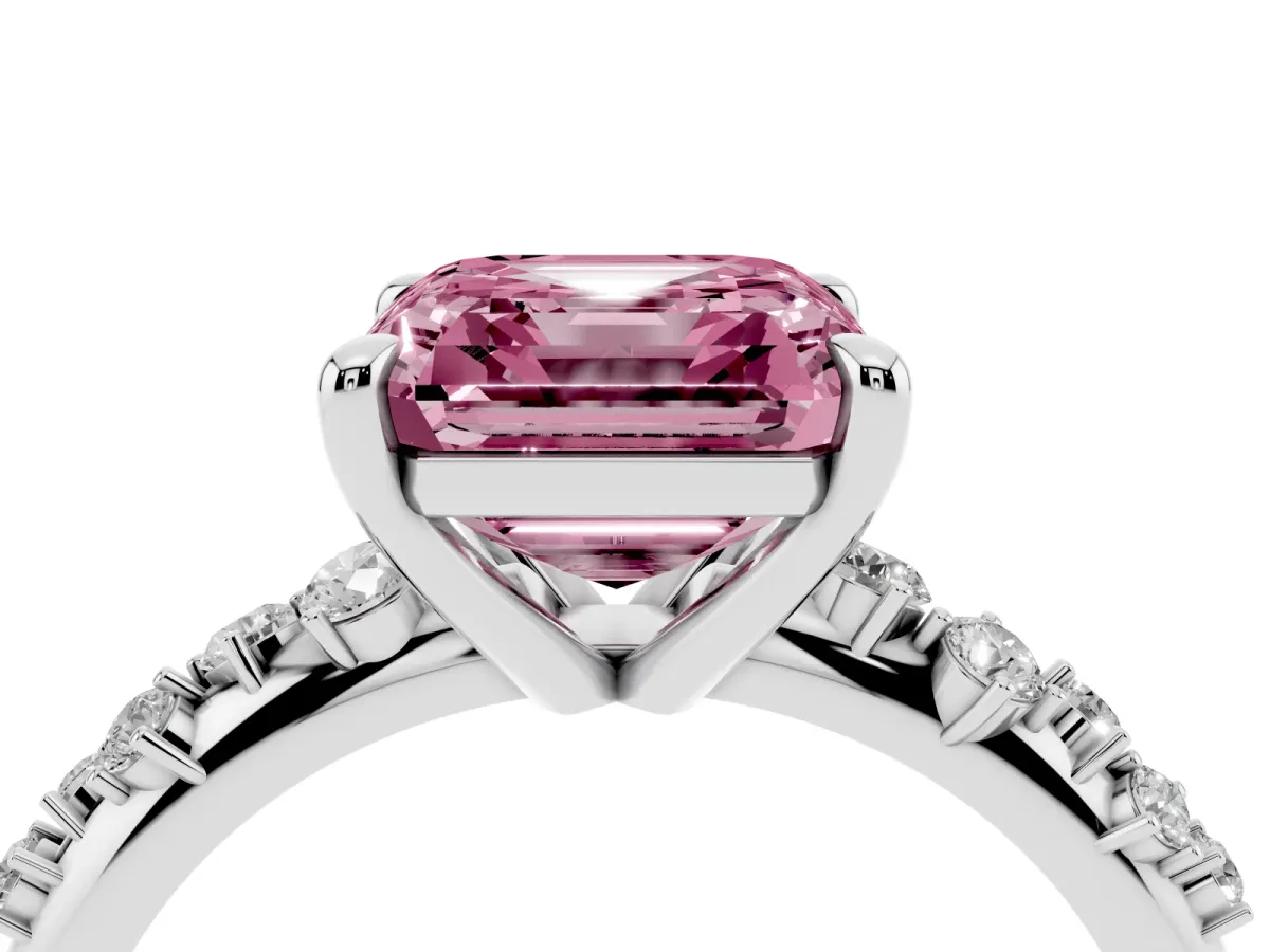Fancy Pink Asscher Cut Cut Diamond Vine Band with Four-Prong Setting Platinum