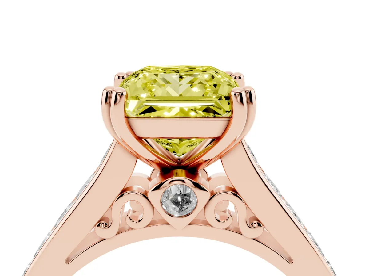 Fancy Yellow Princess Cut Cut Channel Set Solitaire Engagement Ring with Prong Setting Rose gold