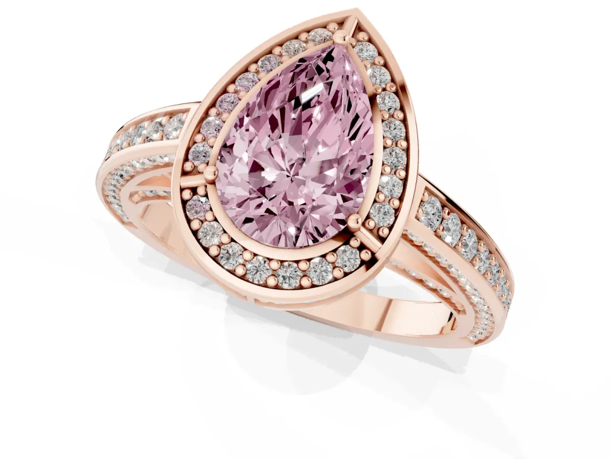 Fancy Pink Pear Cut Cut Halo Pave Split Shank Prong Setting Ring Rose gold