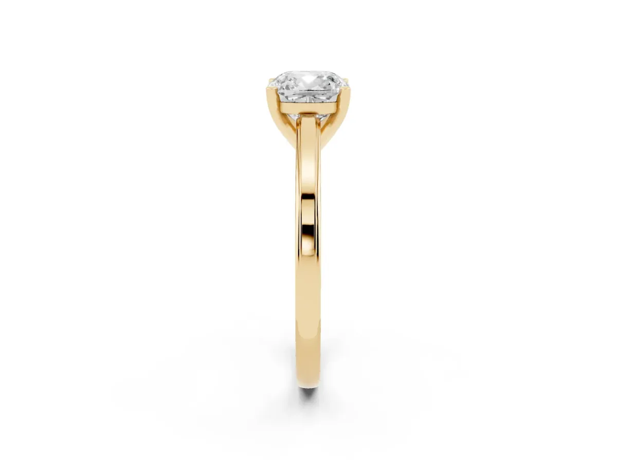 Cushion Cut Solitaire Diamond Ring with Four-Prong Setting and Classic Band Yellow gold