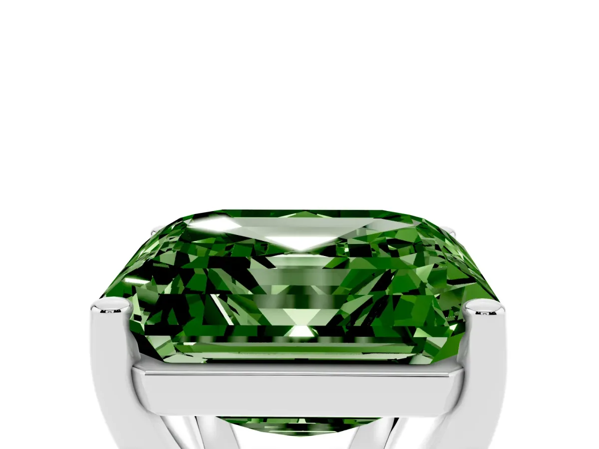 Fancy Green Asscher Cut Cut Diamond Solitaire Engagement Ring with Tapered Plain Band and Four-Prong Setting Silver