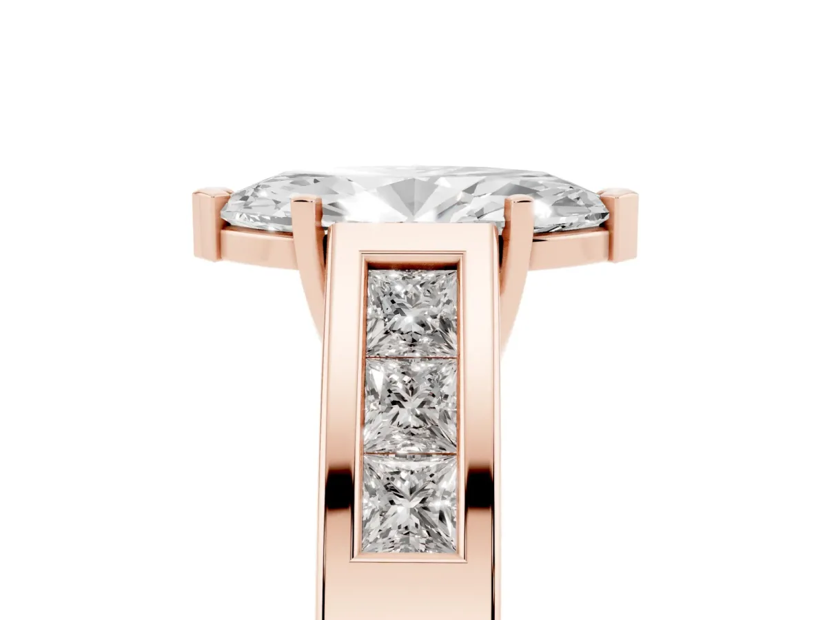 Marquise Cut Cut Channel Set Solitaire Ring with Four-Prong Setting Rose gold