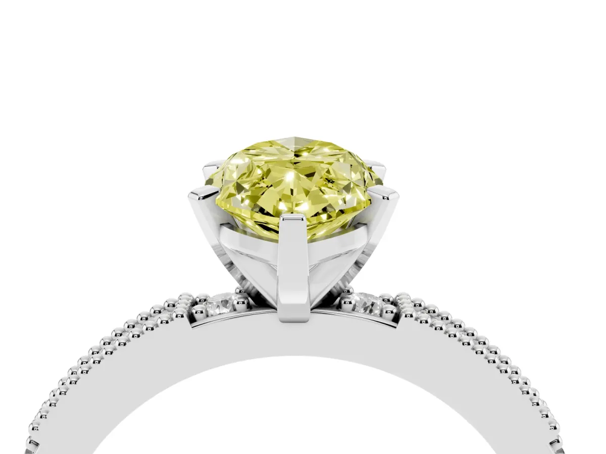 Fancy Yellow Marquise Cut Solitaire with Pavé Band and Four-Prong Setting Silver