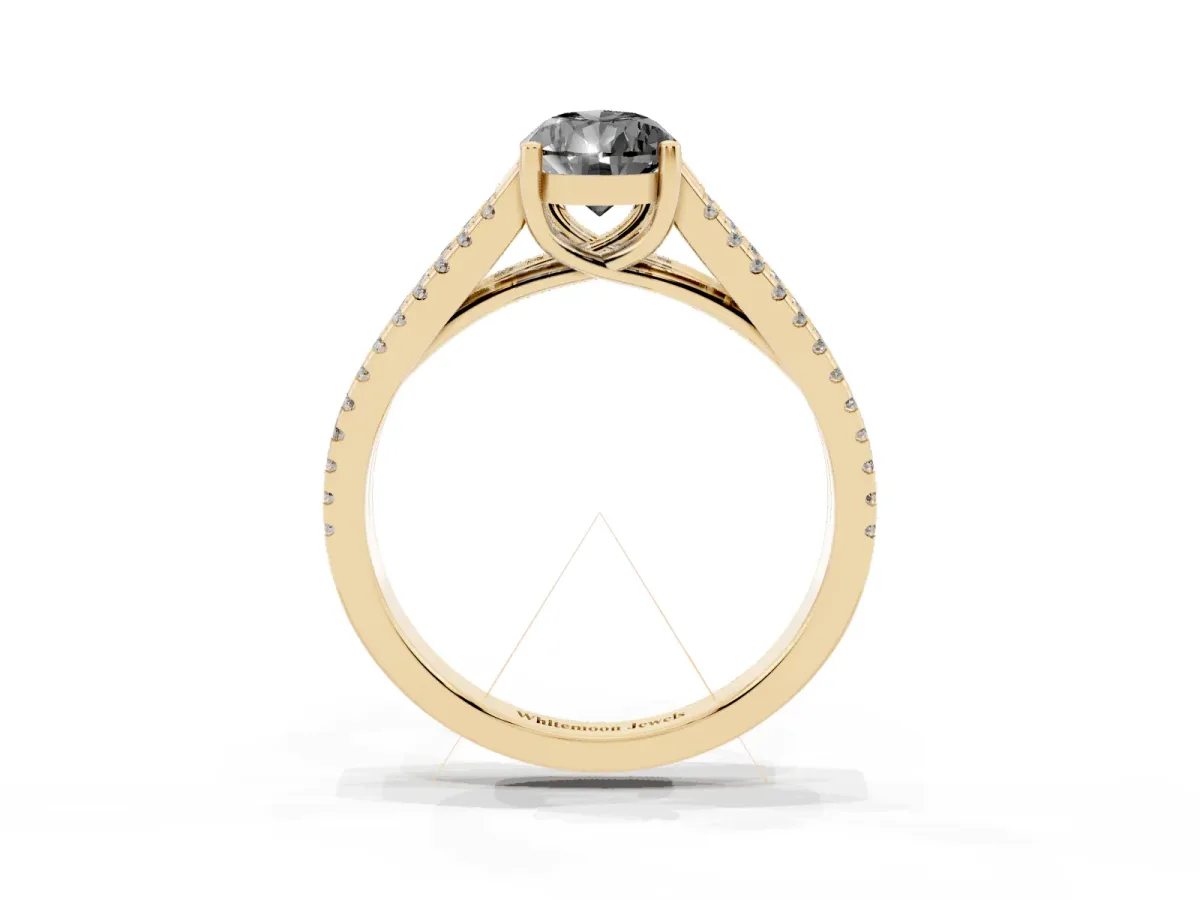 Fancy Black Pear Cut Diamond Solitaire Engagement Ring with Split Shank Pavé Band Yellow gold