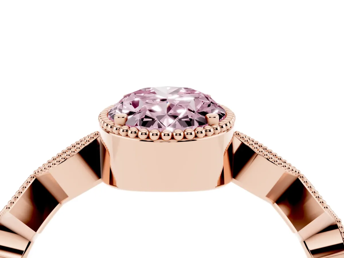 Fancy Pink Oval Cut Milgrain Marquise Diamond Twist Band Ring Rose gold