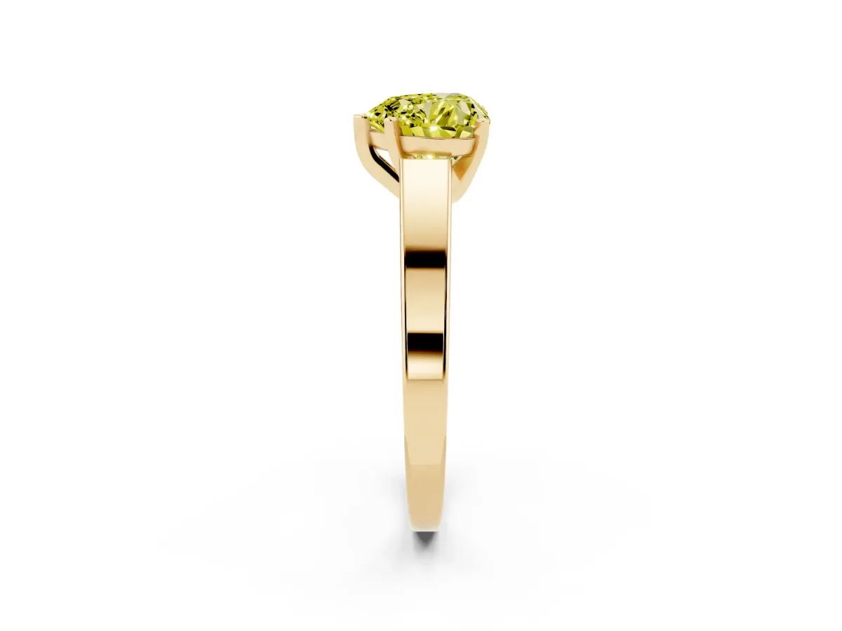 Fancy Yellow Heart Cut Solitaire Engagement Ring with Four-Prong Setting and Tapered Band Yellow gold