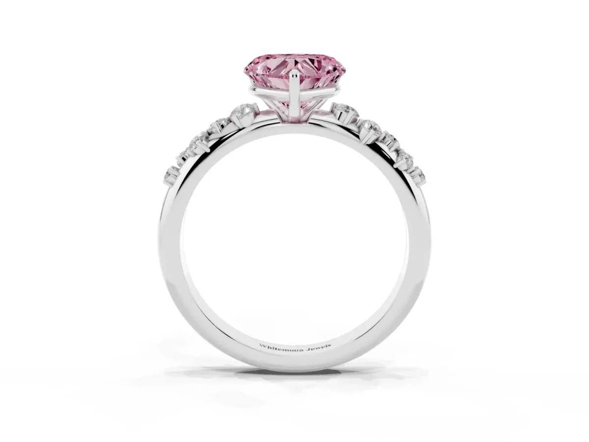 Fancy Pink Heart Cut Diamond Cluster Prong-Set Solitaire Ring Silver