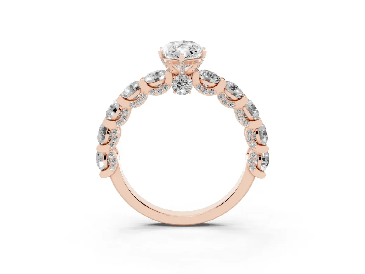 Marquise Cut Diamond Side Stone Engagement Ring with Four-Prong Setting Rose gold