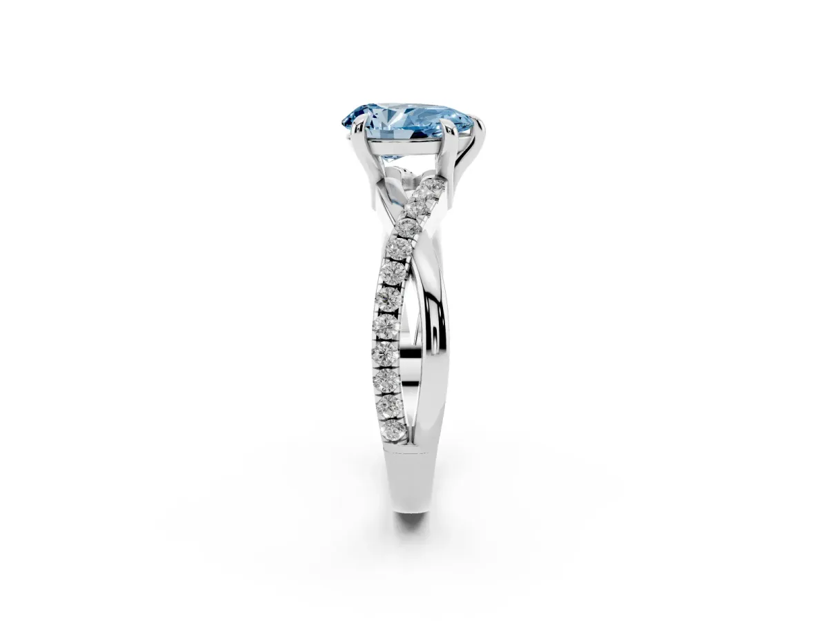 Fancy Blue Pear Cut Cut Diamond Twist Band Solitaire with Prong Setting Silver
