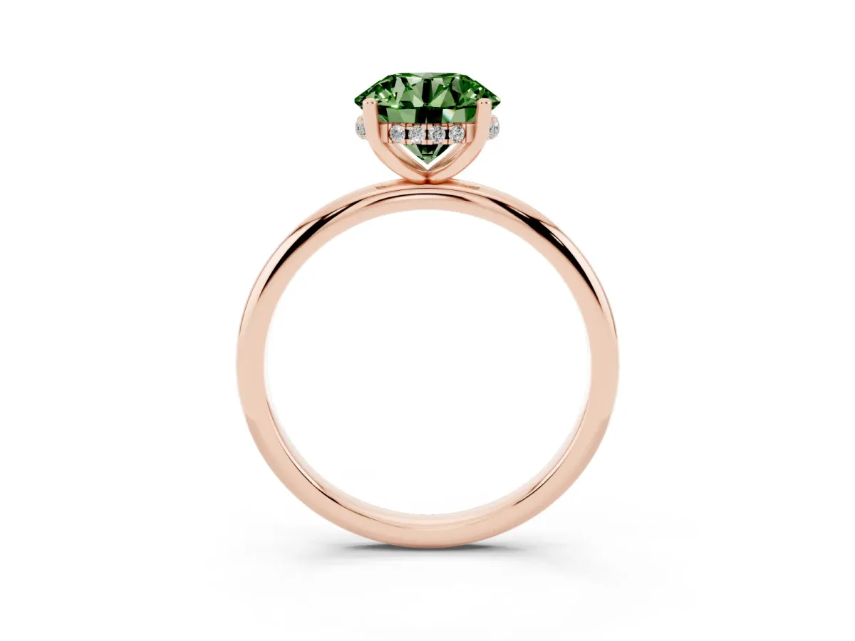 Fancy Green Round Cut Cut Solitaire Engagement Ring with Four-Prong Setting and Classic Band Rose gold