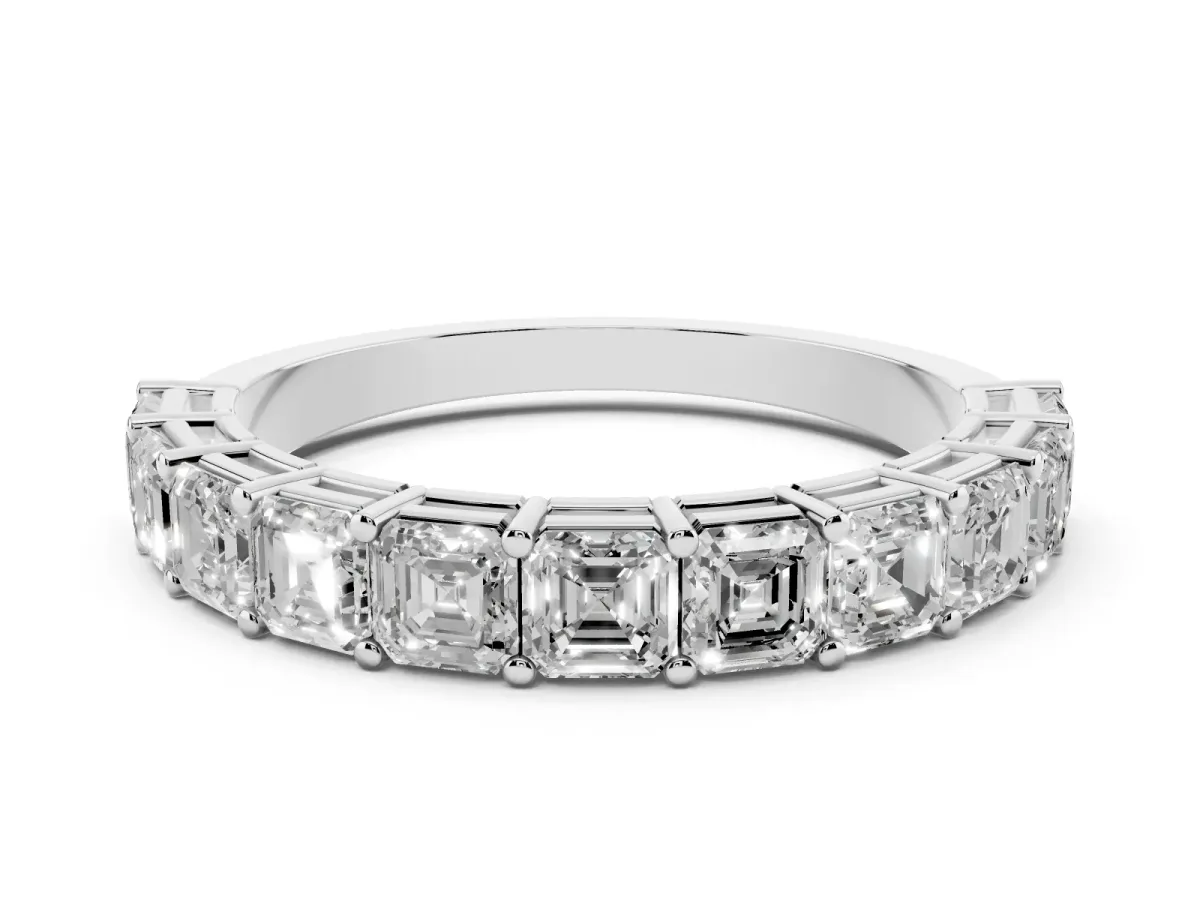 Asscher Cut Half Eternity Band with Shared Prong Setting Platinum