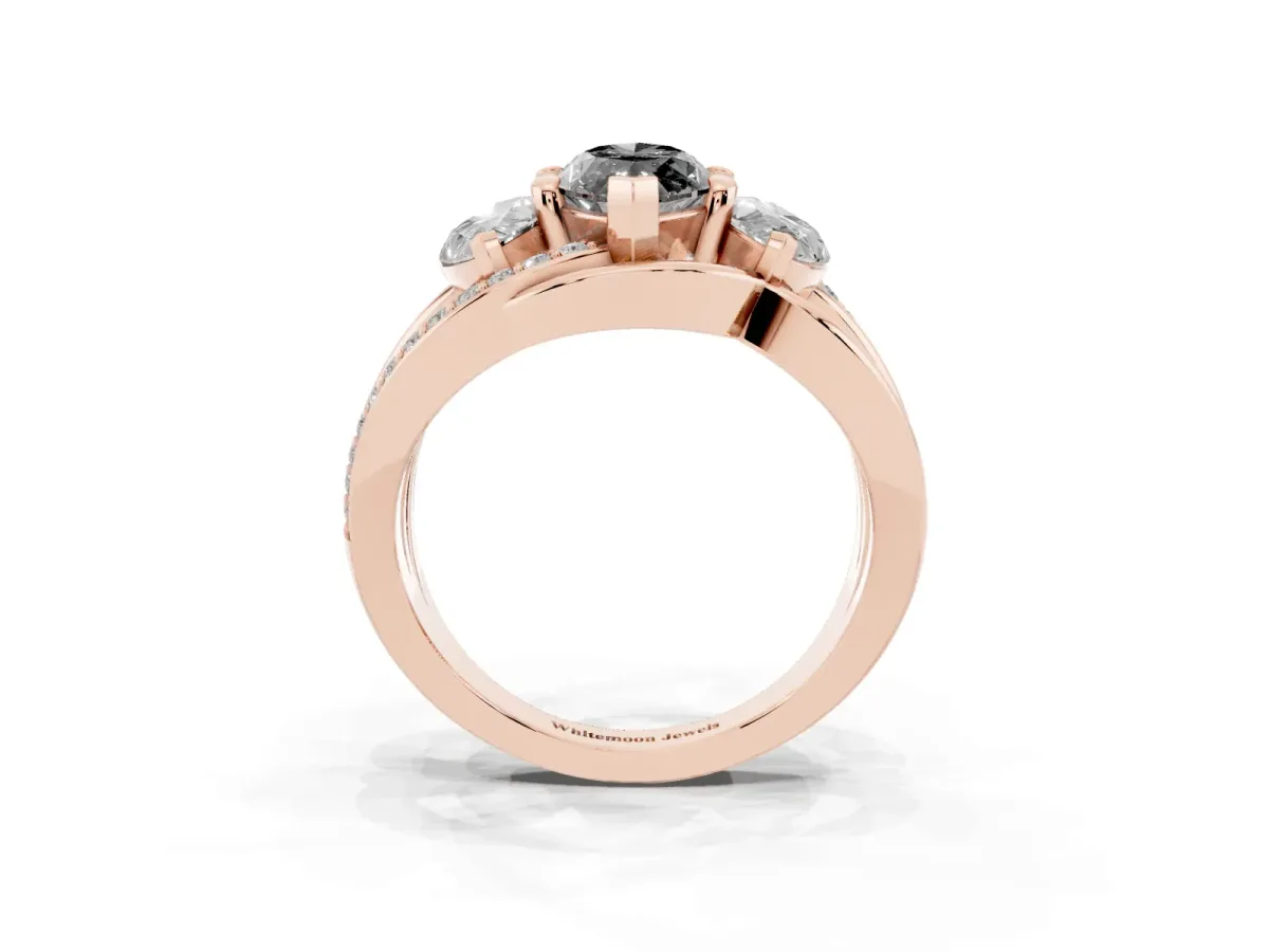 Fancy Black Three-Stone Marquise Cut Cut Diamond Split Shank Prong Set Ring Rose gold