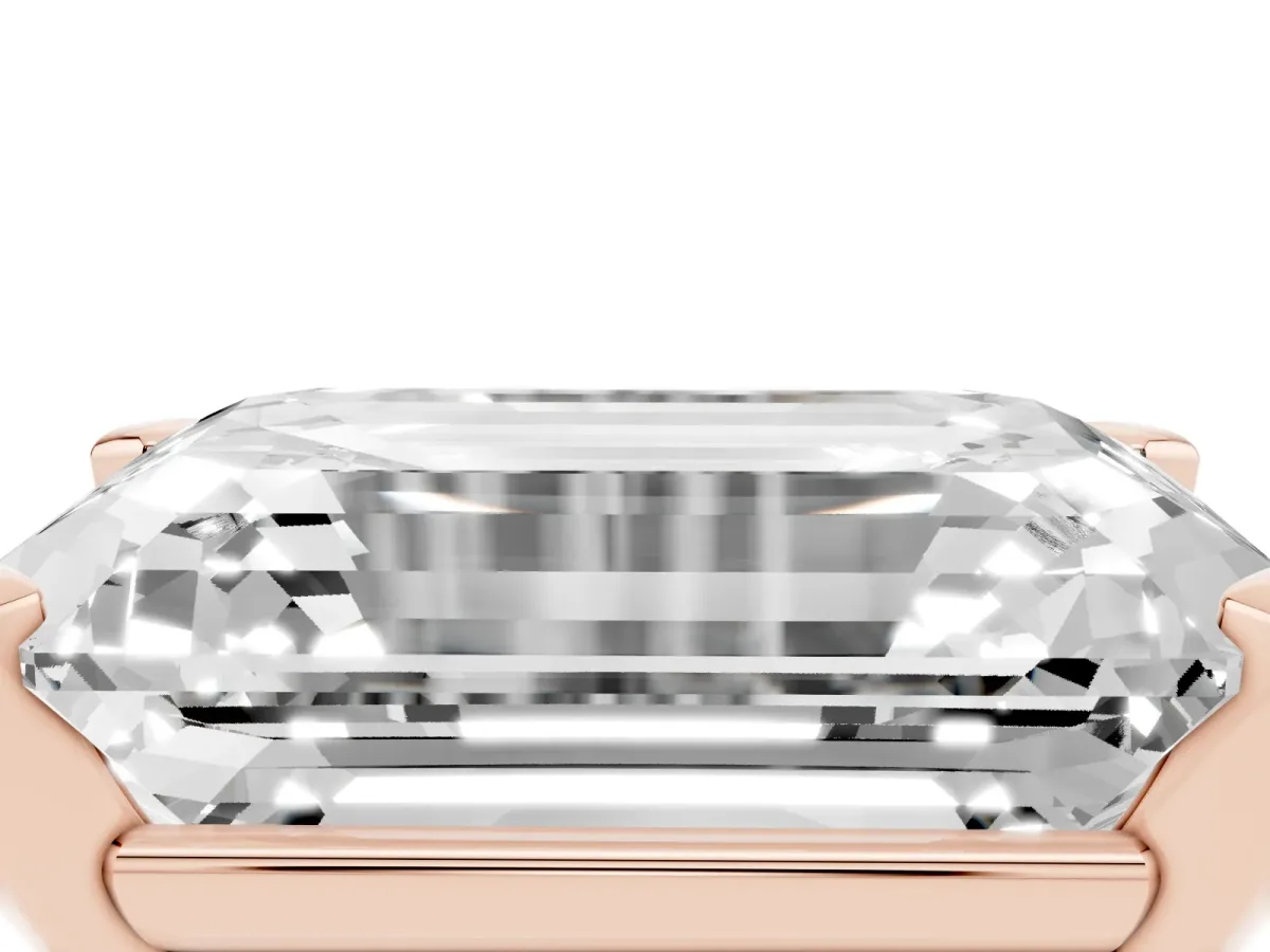 Emerald Cut Diamond Solitaire Ring with Prong Setting and Classic Band Rose gold