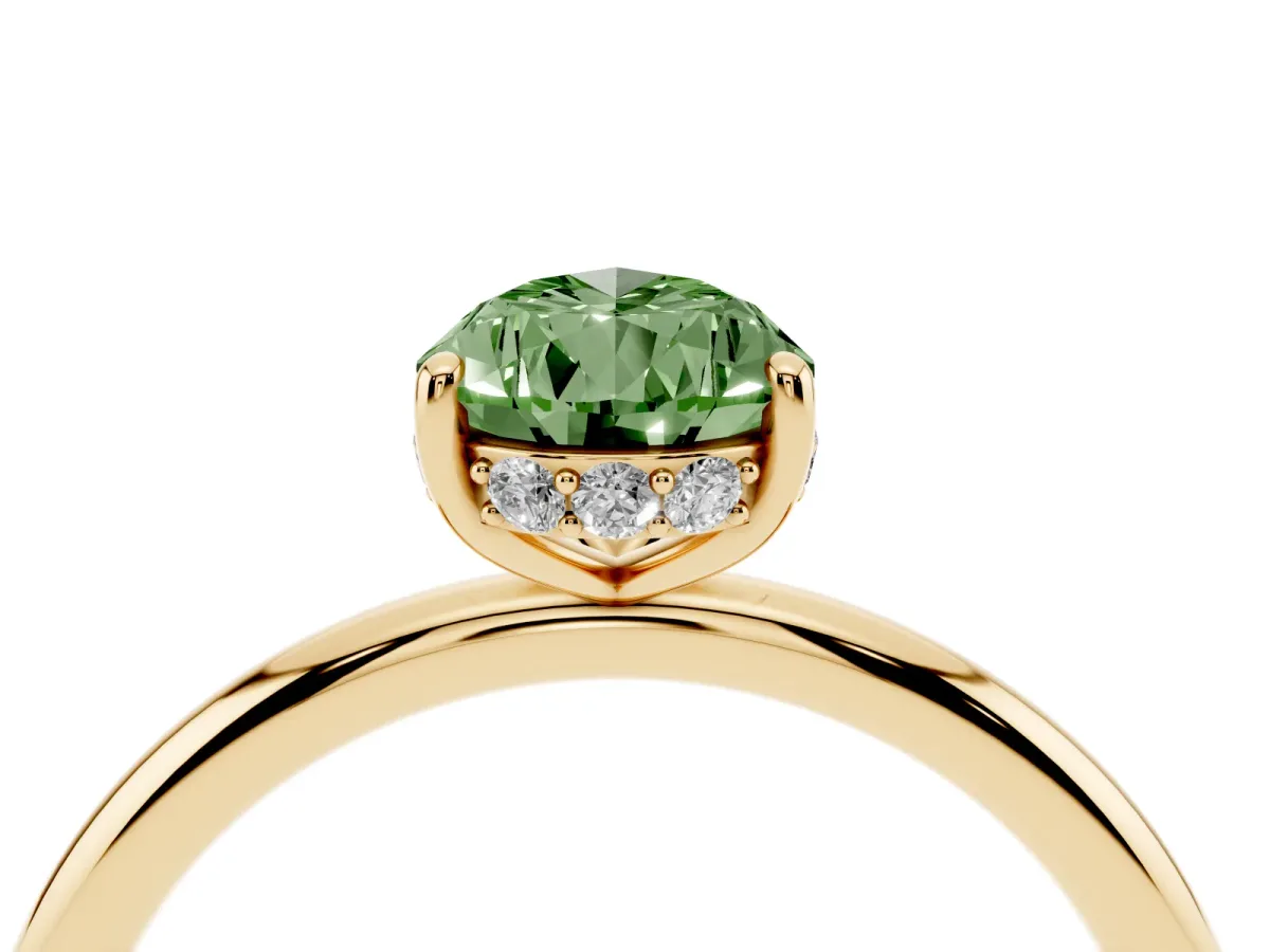 Fancy Green Pear Cut Solitaire Diamond Ring with a Classic Band and Four-Prong Setting Yellow gold