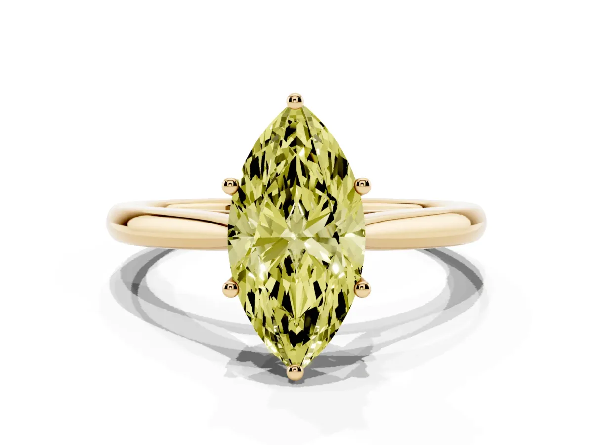 Fancy Yellow Marquise Cut Cut Solitaire Ring with Cathedral Band and Four-Prong Setting Yellow gold