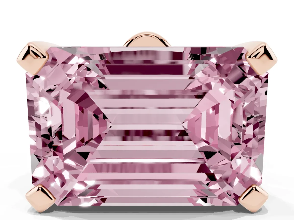 Fancy Pink Emerald Cut Diamond Solitaire Ring with Prong Setting and Classic Band Rose gold