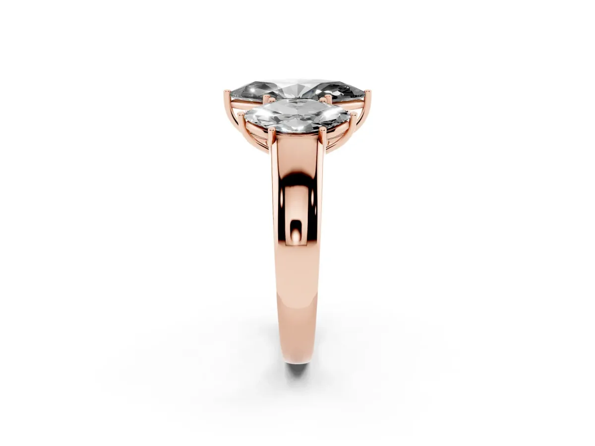 Fancy Black Three-Stone Marquise Cut Cut Diamond Ring with Prong Setting and Classic Band Rose gold