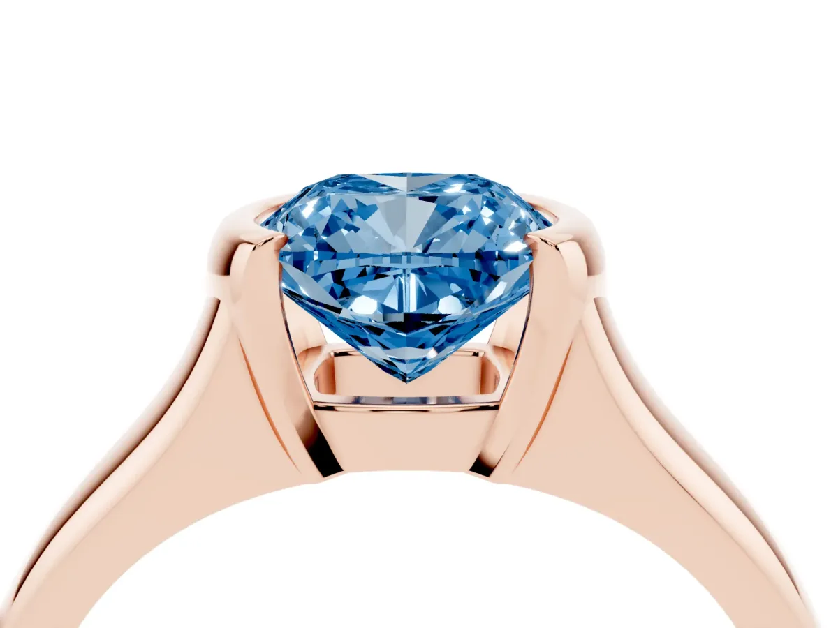 Fancy Blue Cushion Cut Solitaire Tension Set Diamond Ring with Split Shank Band Rose gold