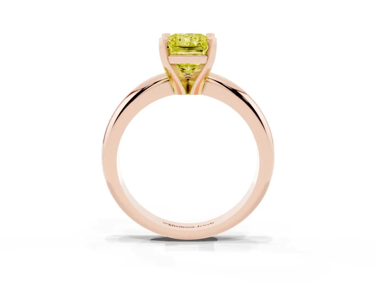 Fancy Yellow Radiant Cut Diamond Solitaire Engagement Ring with Round Band and Four-Prong Setting Rose gold