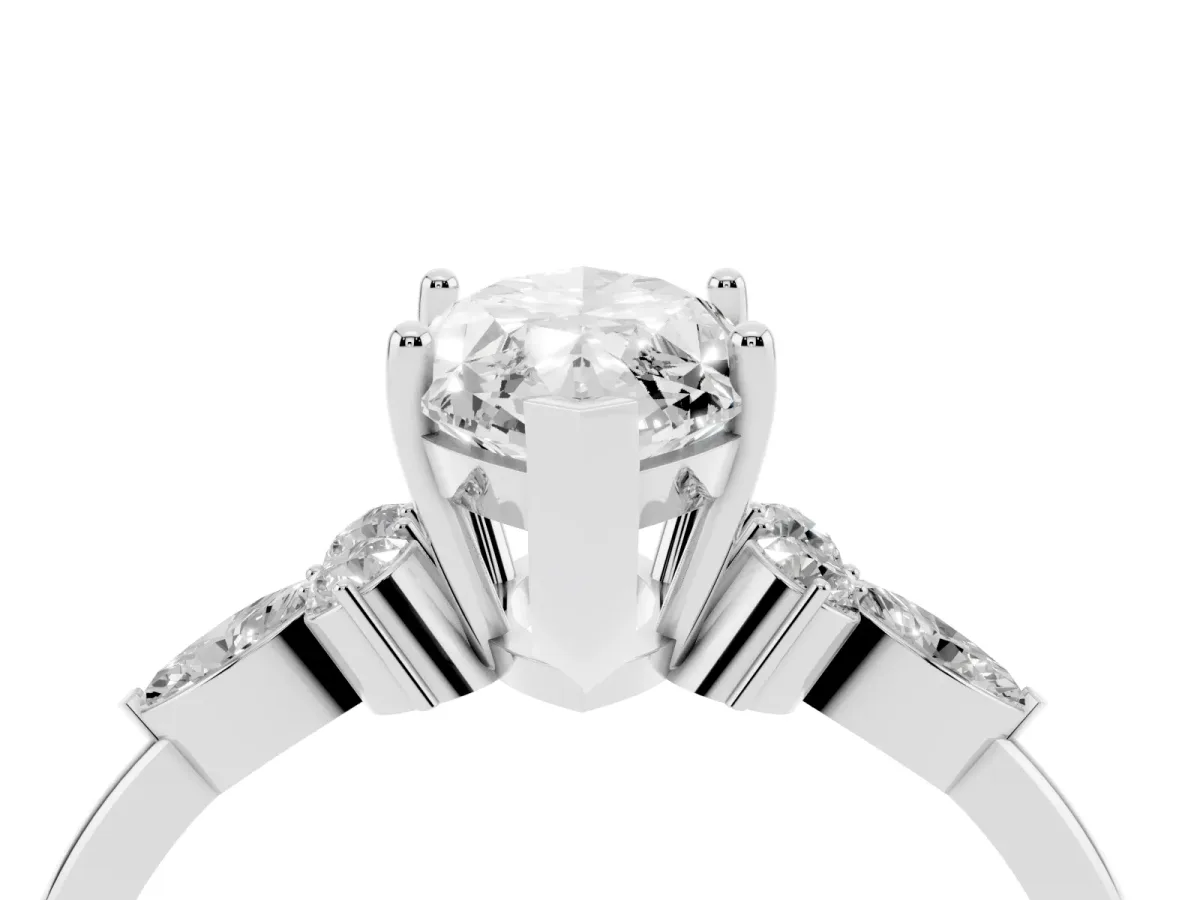 Marquise Cut Brilliant Diamond Solitaire Ring with Pear Side Stones and Four-Prong Setting Platinum