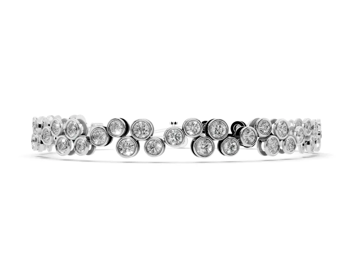 Bezel Set Round Diamond Cluster Tennis Bracelet Silver
