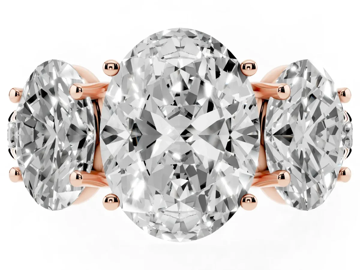 Three-Stone Oval Cut Diamond Pavé Band with Prong Setting Rose gold