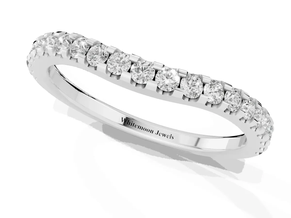 Round Diamond Pavé Curved Wedding Band White gold