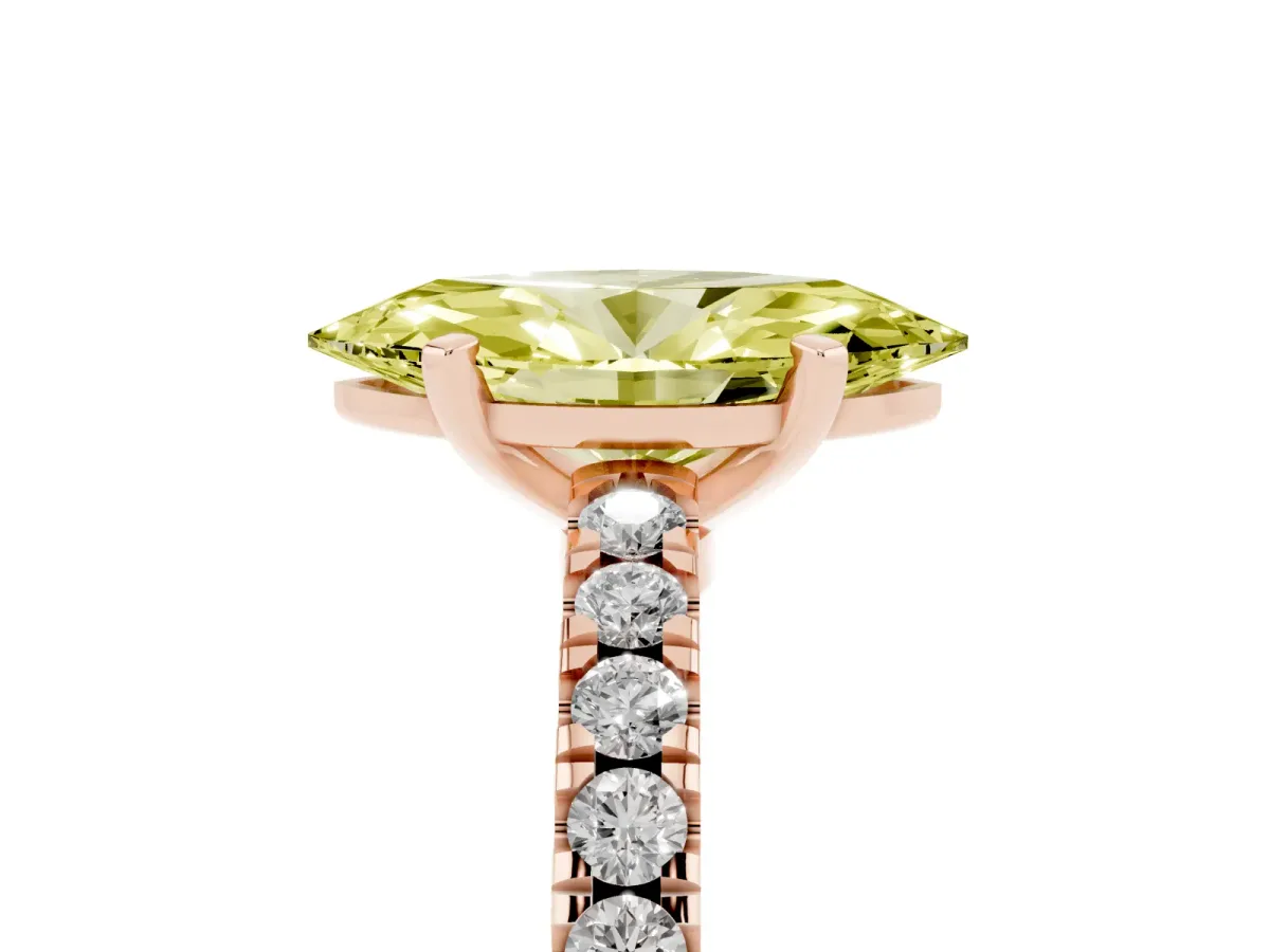 Fancy Yellow Marquise Cut Solitaire Diamond with Pavé Band and Four-Prong Setting Rose gold