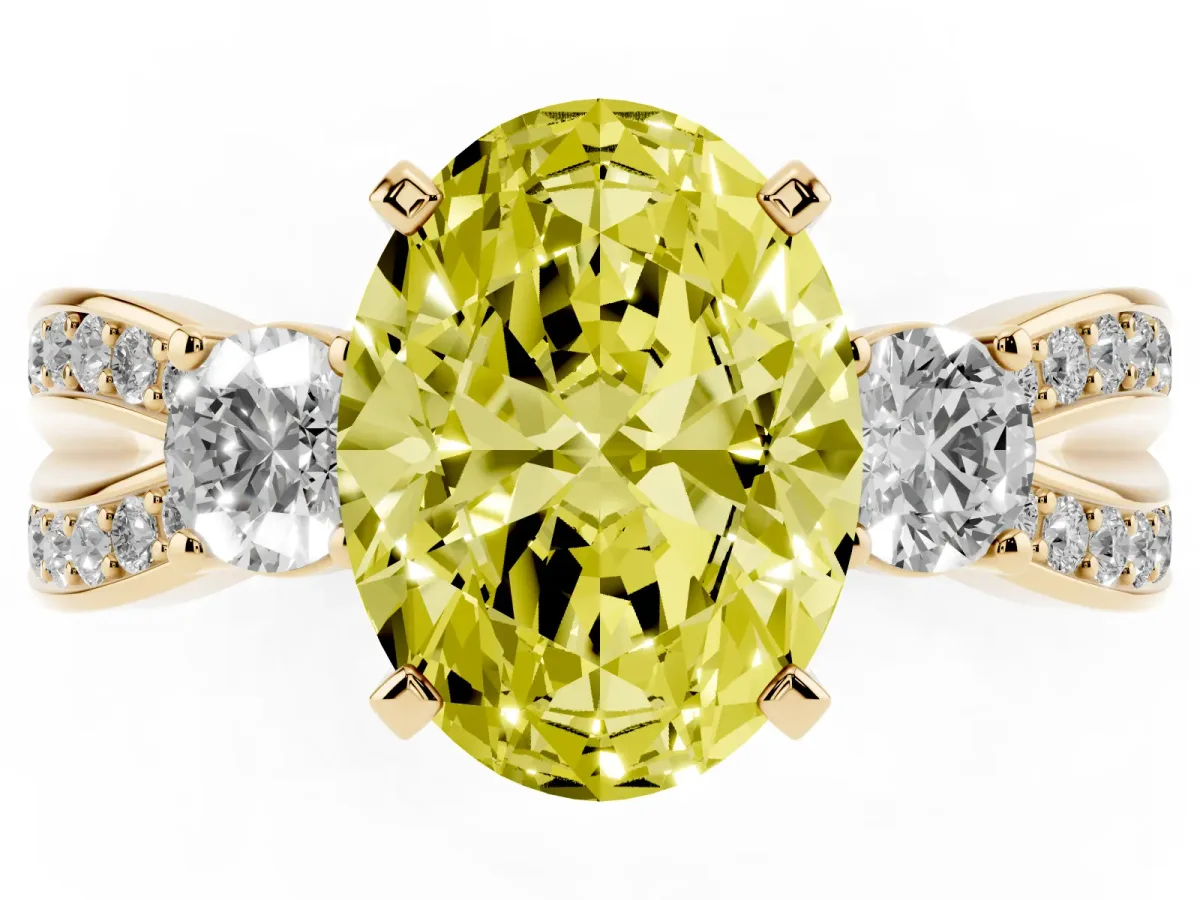 Fancy Yellow Three-Stone Oval Cut Cut Diamond Twist Band with Prong Setting Yellow gold