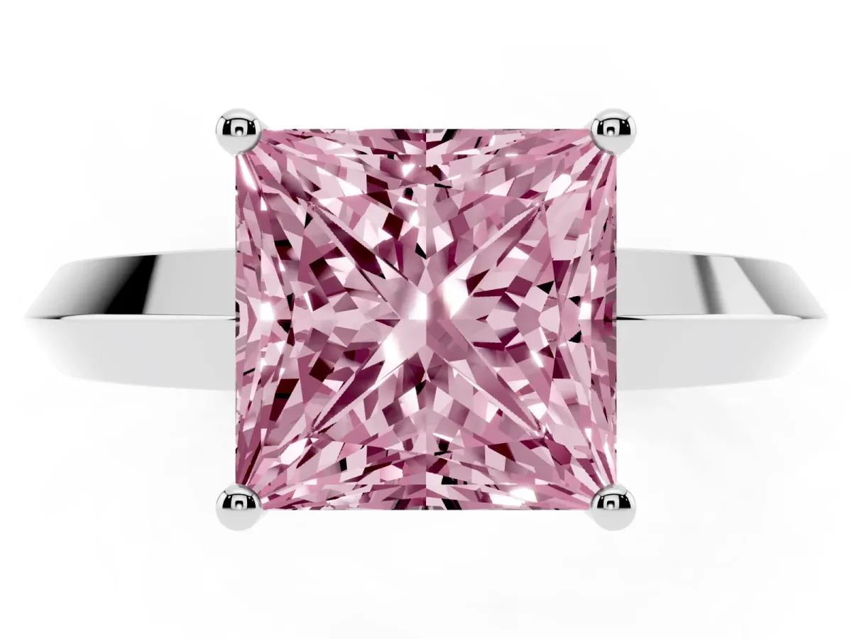 Fancy Pink Princess Cut Cut Solitaire Engagement Ring with Flat Band and Four-Prong Setting Silver