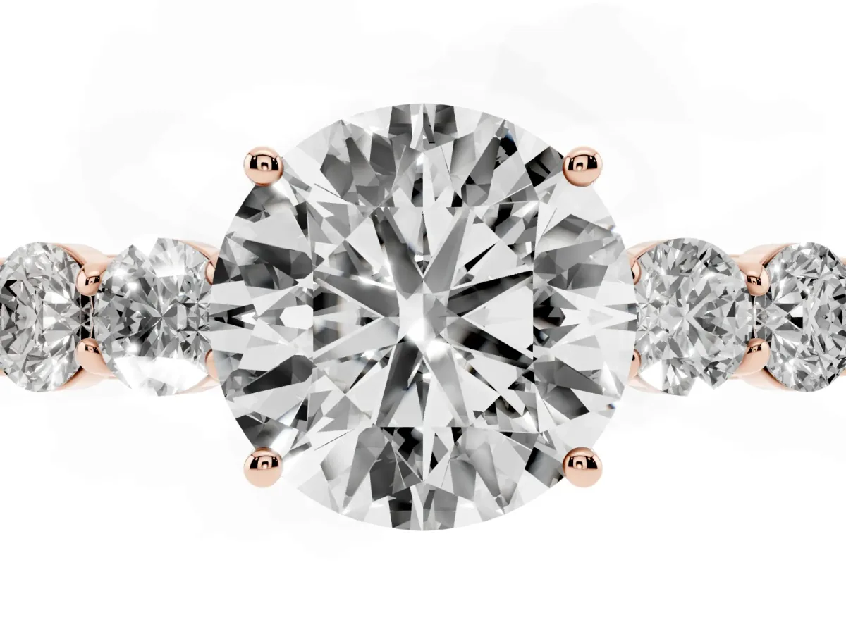 Round Cut Cut Diamond Five-Stone Prong Set White Gold Ring Rose gold
